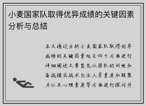 小麦国家队取得优异成绩的关键因素分析与总结